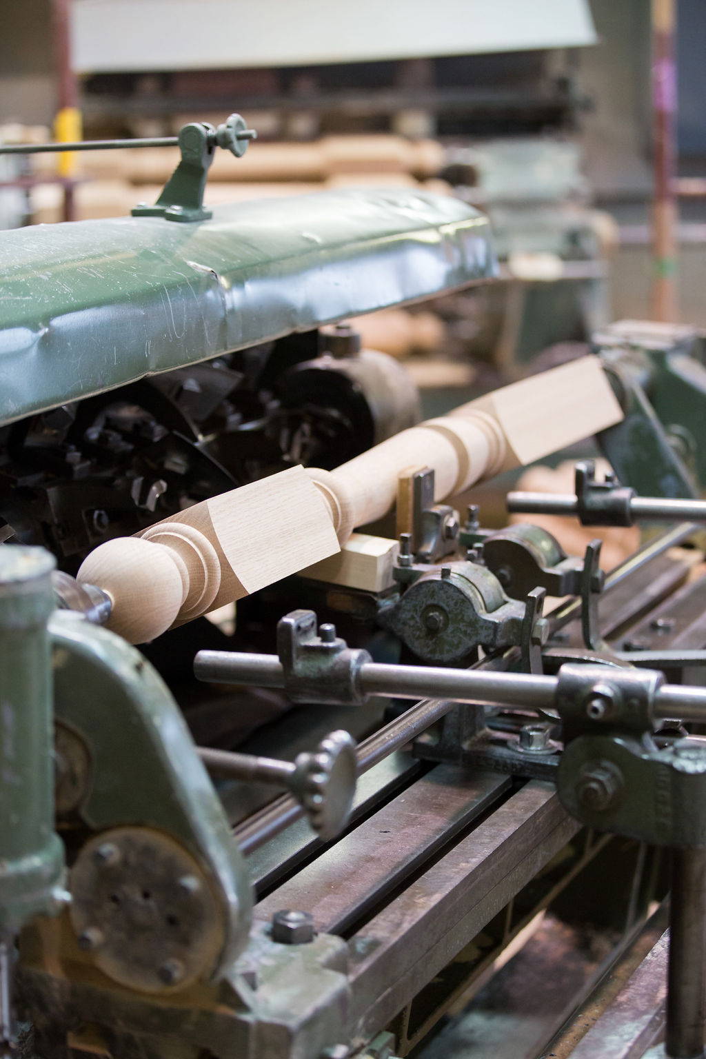 A spindle profile being cut on a lathe